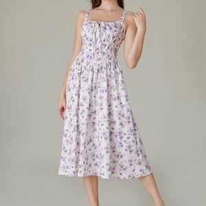 Scarlet Darkness Floral Milkmaid Cottagecore Midi dress corset Smocked Back L